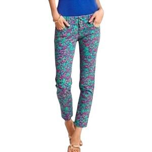 Lilly Pulitzer Worth Skinny Mini Jeans Green & Pink Floral Women’s Size 2